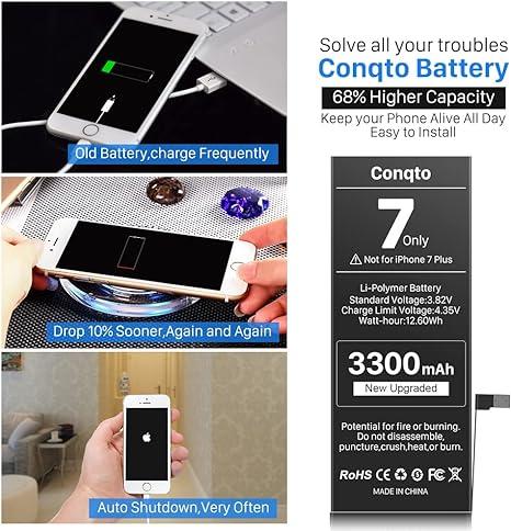 Обновленный аккумулятор Conqto для iPhone 7, 3300 мАч, 2023 г., новая версия, увеличенная емкость, 0 циклов, - фото 2 - id-p2010357801