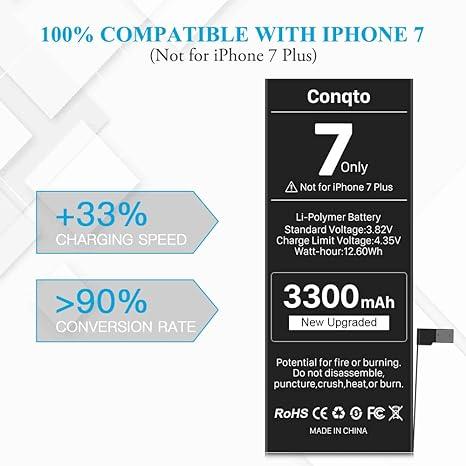 Обновленный аккумулятор Conqto для iPhone 7, 3300 мАч, 2023 г., новая версия, увеличенная емкость, 0 циклов, - фото 6 - id-p2010357801