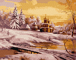 Картини за номерами пейзаж 40х50 Картини по цифрах на полотні Зимовий світанок Картина за номерами Ідейка KHO6313