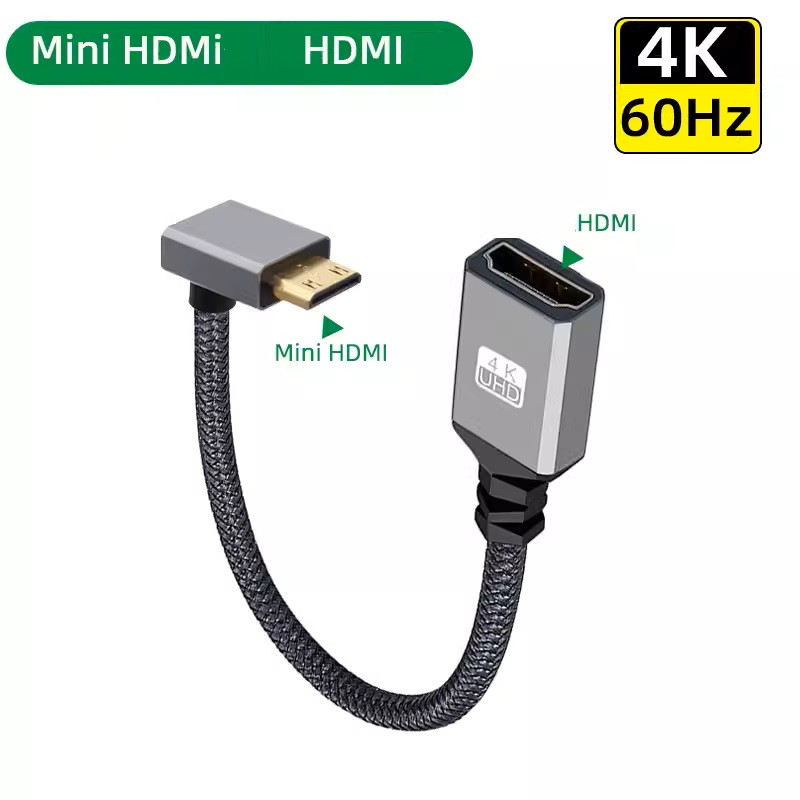 Кутовий кабель HDMI міні — HDMI 2.0 mama 90 град. верхній 21 см, фото 1