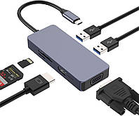 HOPDAY USB C Hub 6 в 1: Док-станция с двумя мониторами, 4K HDMI и VGA, SD/TF, USB 3.0