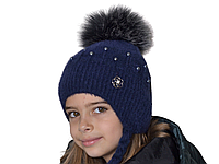 Зимняя шапка Arctic ОГ 52-56 см детская для девочек 4-8 лет на флисе синяя 055-Зефир