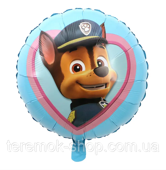 Куля фольгована Гонщик, кулька блакитна з малюнком Щенячий патруль 45 см 18", фото 1