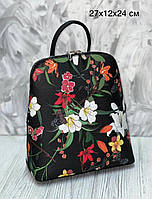 Женский черный рюкзак с принтом цветами David Jones черный городской рюкзак эко-кожа