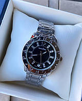Стильные женские наручные часы Пандора серебристые с чёрным циферблатом