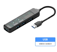 USB HUB 3* USB 2.0 + 1* USB 3.0 Черный