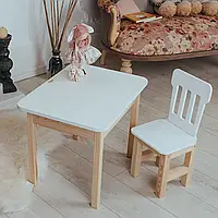 Білий столик і дитячий стільчик із шухлядою, Білий дитячий столик для навчання та малювання дітям