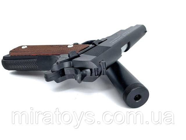 Детский металлический пистолет на пульках Colt Classic с глушителем C.1911A+