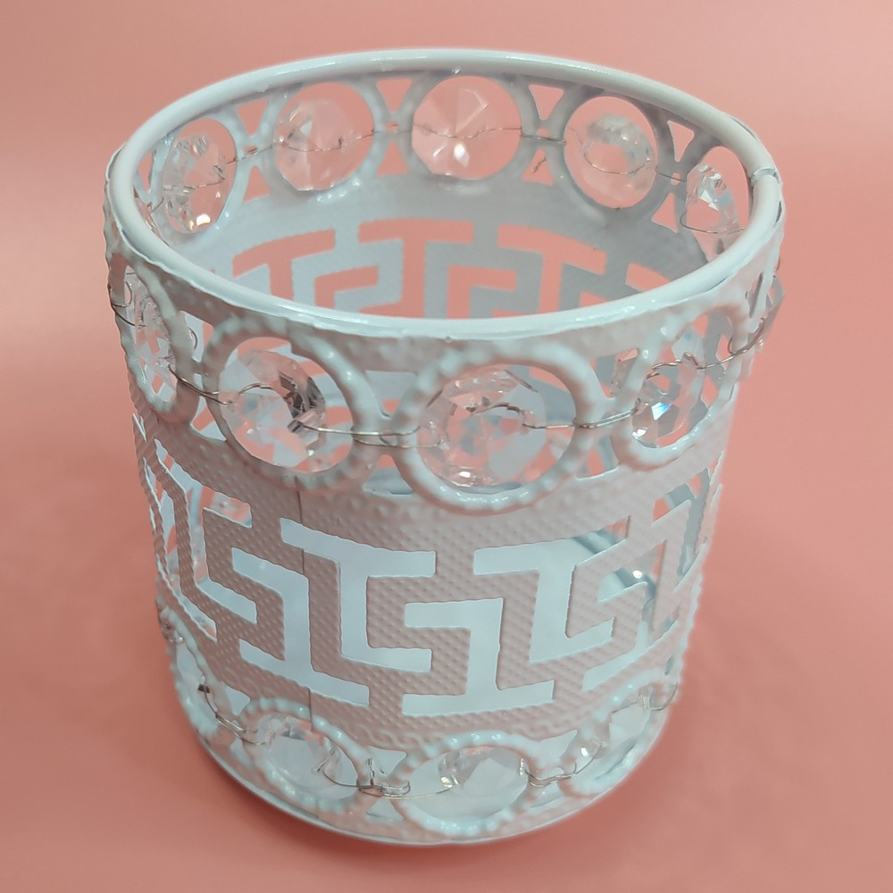 Металева склянка для манікюрного приладдя кругла, "Меандр", Біла, висота 9 см, фото 1