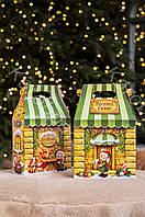 Упаковка для конфет на Новый год и святого Николая Новогодний дом Зеленый 700 гр.