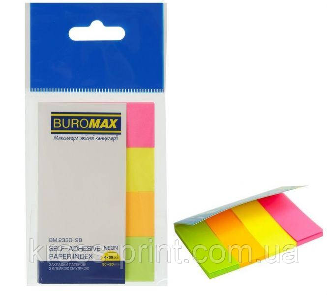 Закладки паперові NEON, 50x20 мм, 4 кв. по 30 л., фото 1
