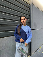 Свитер женский модный и красивый выбор цвета 44-50 | Теплый женский свитер шерстяной Блакитний з синім