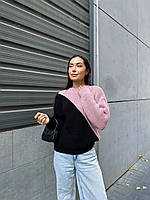Свитер женский модный и красивый выбор цвета 44-50 | Теплый женский свитер шерстяной Пудра з чорним