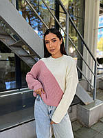Свитер женский модный и красивый выбор цвета 44-50 | Теплый женский свитер шерстяной Пудра з білим