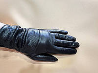 Перчатки кожаные женские на шёлковой подкладке чёрные Pitas 1190_8,5