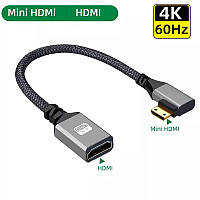 Кутовий кабель HDMI міні — HDMI 2.0 mama 90 град. правий кут 90 градусів