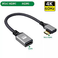 Угловой кабель HDMI мини - HDMI 2.0 mama 90 град. правый угол 90 градусов