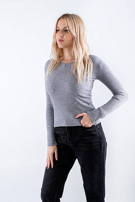 Пуловер в V-вирізом в рубчик сірий 65004 ONE SIZE (2000000119854)