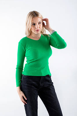 Пуловер в V-вирізом в рубчик світло-зелений 65004 ONE SIZE (2000000119830)