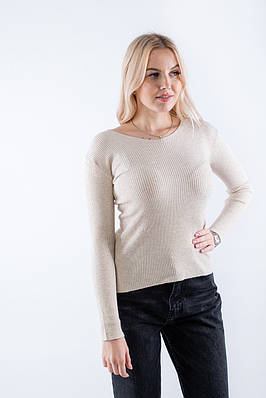 Пуловер в V-вирізом в рубчик бежевий 65004 ONE SIZE (2000000119816)