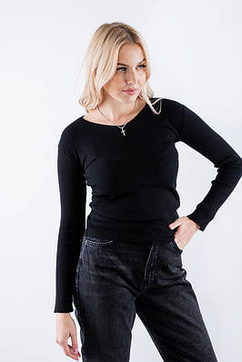 Пуловер в V-вирізом в рубчик чорний 65004 ONE SIZE (2000000119892)