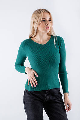 Пуловер в V-вирізом в рубчик темно-зелений 65004 ONE SIZE (2000000119861)