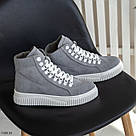 Стальні жіночі замшеві сірі демісезонні черевики-кеди, фото 5