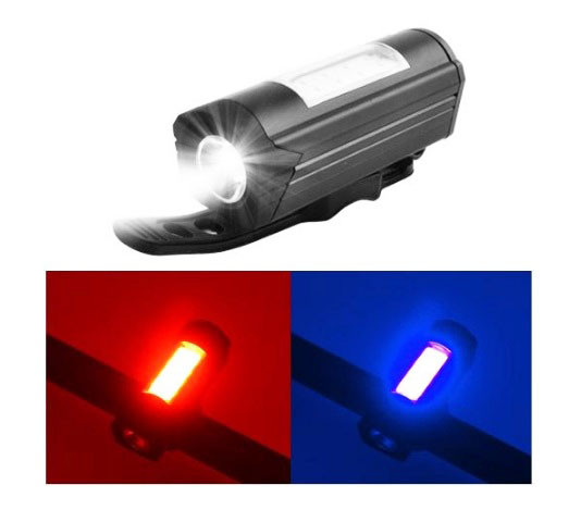 Вело фара 303C велосипедний акумуляторний ліхтар біло-червоне синя мигалка, фото 1