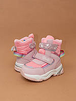 Зимове термо взуття для дівчинки рожеві чобітки дутики черевики 22-27 розовые детские зимние ботинки TOM.M