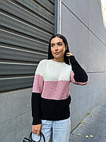 Повседневный свитер женский качественный и модный оверсайз 42-48 (S-L) | Теплый женский свитер из шерсти Молоко-пудра-чорний