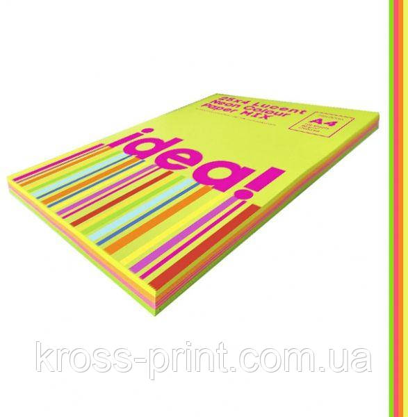 Набір кольорового паперу Neon Colour mix LUCENT 25х4, А4 80 г/м 100 л idea!