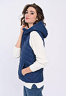 Женская жилетка - безрукавка стеганая с капюшоном, синяя Volcano L