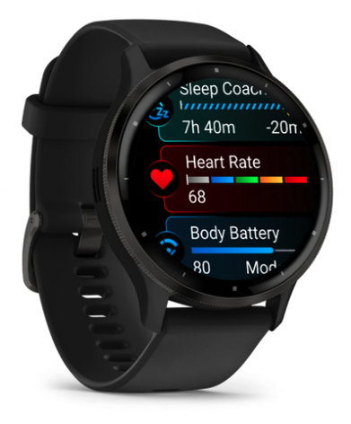 Смарт-годинник Garmin Venu 3 Slate stainless steel bezel with black case and silicone band, фото 1