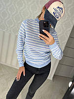 Модный базовый женский свитер качественный оверсайз 42-48 (S-L) пудра, молочный, зеленый, голубой Блакитний з молоком