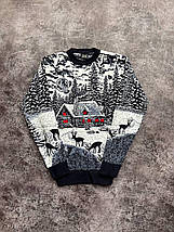 Новорічний светр "Будиночок" без горла Синій, фото 2