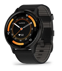 Смарт-годинник Garmin Venu 3 Slate stainless steel bezel with black case and black leather band, фото 4