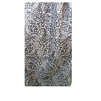 Шторная ткань Вензеля лен ширина 150 см серая с черным