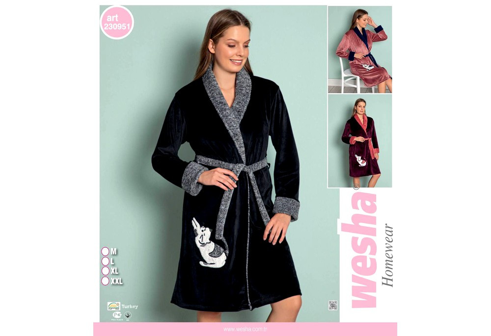 Халат жіночий велюровий на запах під пояс із 44 по 50р чорний, фото 1