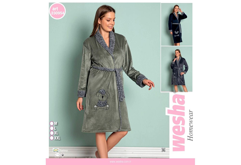 Халат жіночий велюровий на запах під пояс із 44 по 50р оливковий, фото 1