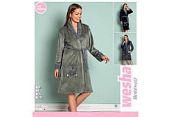 Халат жіночий велюровий на запах під пояс із 44 по 50р оливковий