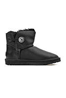Женские ботинки UGG Bailey Button Black Leather Mini угги зимние