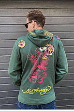 Кофта на блискавці з капюшоном, толстовка, худі, великі розміри унісекс дизайнерська брендова ED HARDY, фото 2