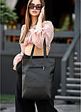 Жіноча сумка шопер зручна чорна з великою кишенею та двома ручками, матова екошкіра, фото 3