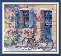 Набор для вышивания по нанесённой на канву схеме "Flowers and Bicycles".AIDA 14CT printed , 34*31 см