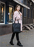 Жіноча сумка шопер зручна чорна з великою кишенею та двома ручками, матова екошкіра, фото 9