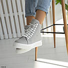 Сірі жіночі шкіряні демісезонні черевики на шнурку, фото 2