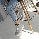 Сірі жіночі шкіряні демісезонні черевики на шнурку, фото 6