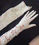 Довгі весільні рукавички нареченої, Білі, фото 3