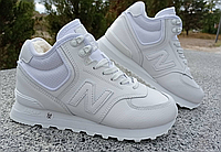 Женские ботинки- кроссовки белые New Balance из натуральной кожи внутри овчина на шнуровке 39