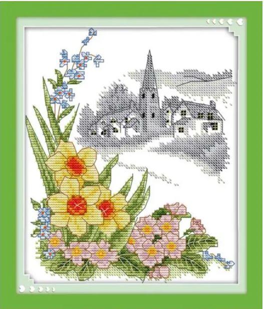 Набір для вишивання за нанесеною на канву схемою "Spring primroses". AIDA 14CT printed, 21*27см